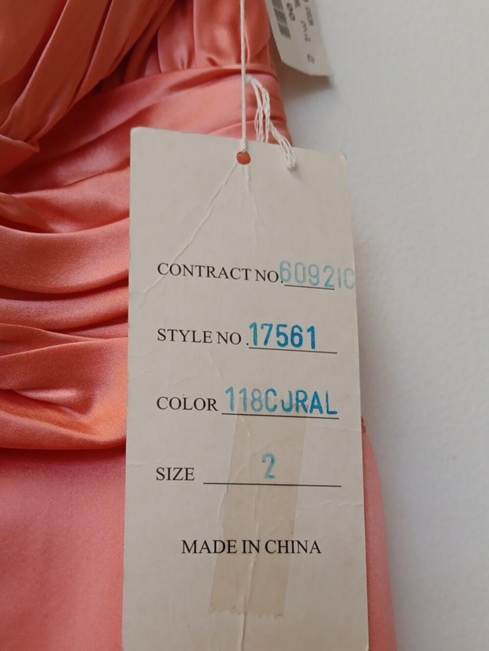 Vintage Mon Cheri Coral Satin High-Low Evening Dress - Picture 7 of 10